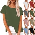 thumbnail image 2 of Blouses for Women Crew Neck Business Casual Tops Summmer Button Loose Fit Short Sleeve Shirts, 2 of 7