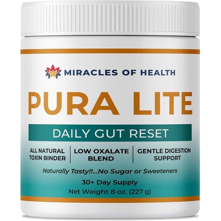 Miracles of Health Pura Lite | Daily Gentle Toxin Binder & Digestive Mix | Gut Wellness, Regularity | Psyllium, Flax, Fennel, Licorice | 100% Natural, Sugar-Free, Low Oxalate | 1 Month Supply