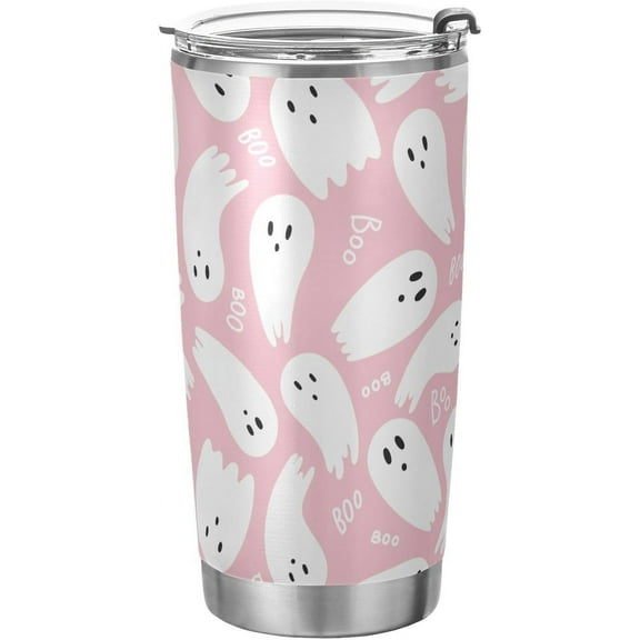 Pink Ghost Stainless Steel Tumbler with Straw and Flip Lid, Insulated Double Wall Travel Mugs Hot Cold Water Bottles Reusable Coffee Ice Cups 20oz