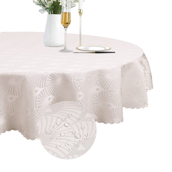 Table Cloth Leaf Pattern Jacquard Stain Proof Waterproof Wrinkle Resistant Tablecloths for Rectangle Tables Damask Tablecloths for Parties Holiday Picnic, Round 70"x 70" Beige