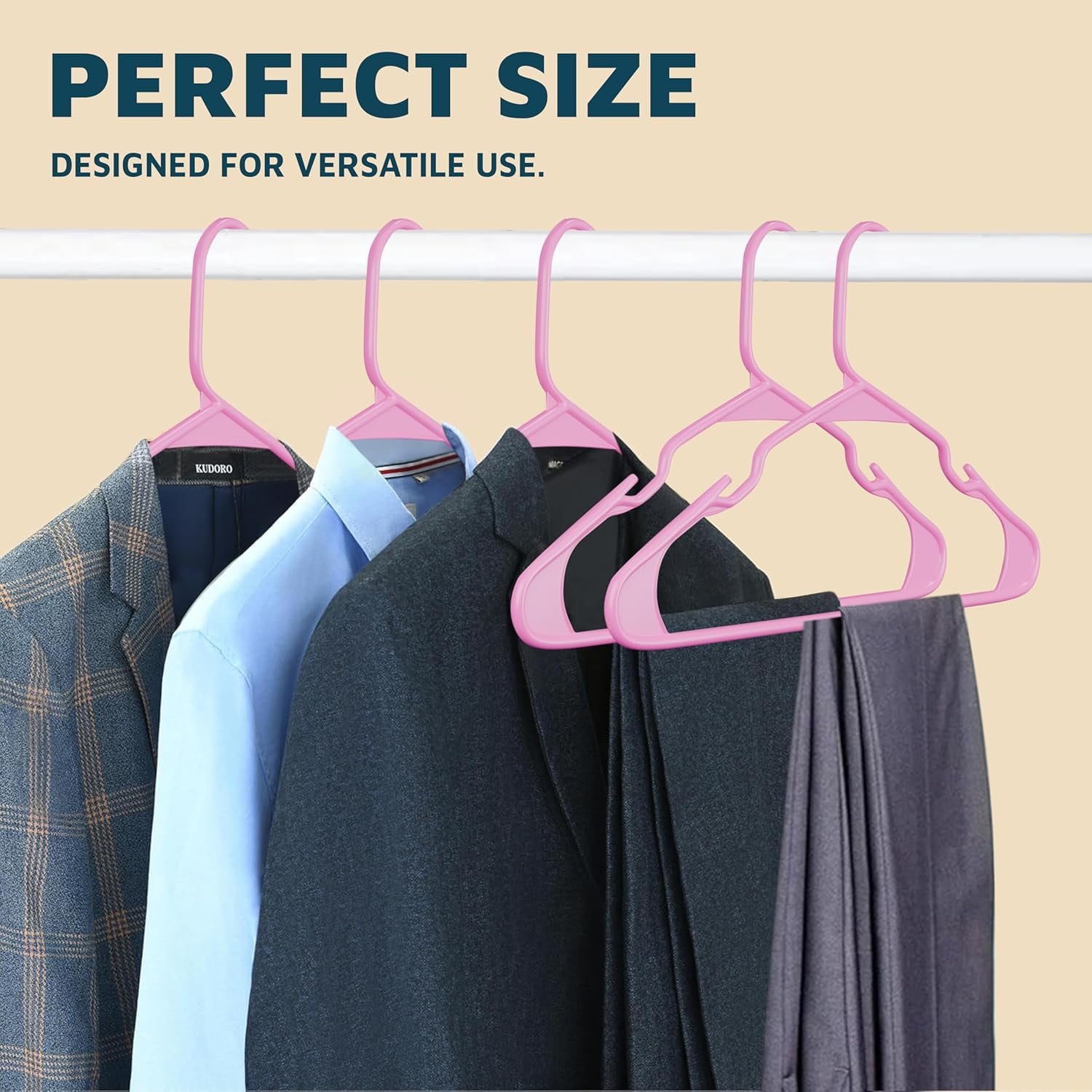 Lifemaster Plastic Clothes Hangers – Heavy Duty Hanger Set, For Organizing Clothes, Dresses, and Coat, Holds Up To 5 lbs, Space-saving Hangers with Non-Slip Shoulder Grooves, Pack of 50, Pink