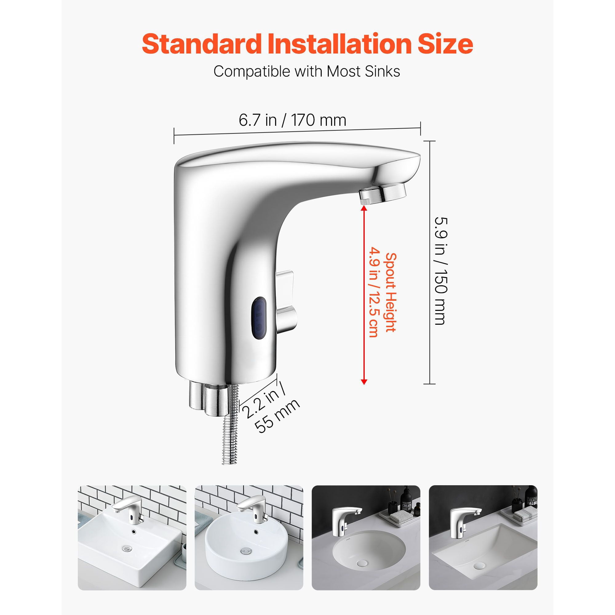Touchless Bathroom Sink Faucet Infrared Sensor Automatic Hot/Cold Water Adjustable Brass for Home Office Hotel