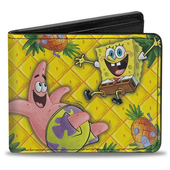Nickelodeon Wallet, Bifold, Spongebob Patrick Starfish Pose Pineapple Gold, Vegan Leather