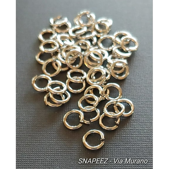 Snapeez II ULTRAPLATE Imitation Rhodium Hard Open Jump Ring 6mm Heavy Gauge (Pk 50). Made in USA.