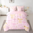 thumbnail image 2 of jejeloiu Pink Gold Boknot Twin Bedding Sets 7-Piece,Cartoon Stars Print Bedding Comforter Set,Ribbon Bowtie Bow Sheet Sets For Girls,Microfiber Bedroom Decor Reversible, 2 of 8