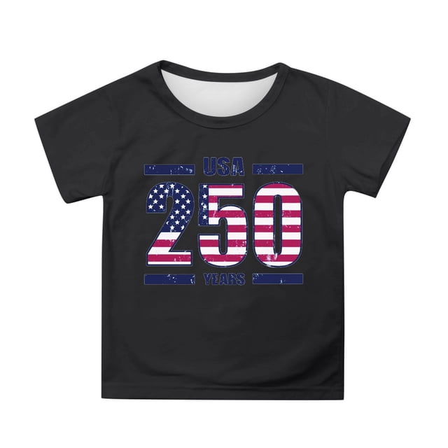 Zhuashum T-Shirts de Printemps pour Garçons, Blouse à Col Rond, Manches Courtes Graphiques Patriotiques, Hauts pour Enfants, Imprimé Dessin Animé du 4 Juillet, Rétro, Noir, 10-11 Ans