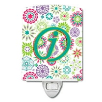 Caroline's Treasures CJ2011-JCNL Letter J Flowers Pink Teal Green Initial Ceramic Night Light, 6x4x3", multicolor