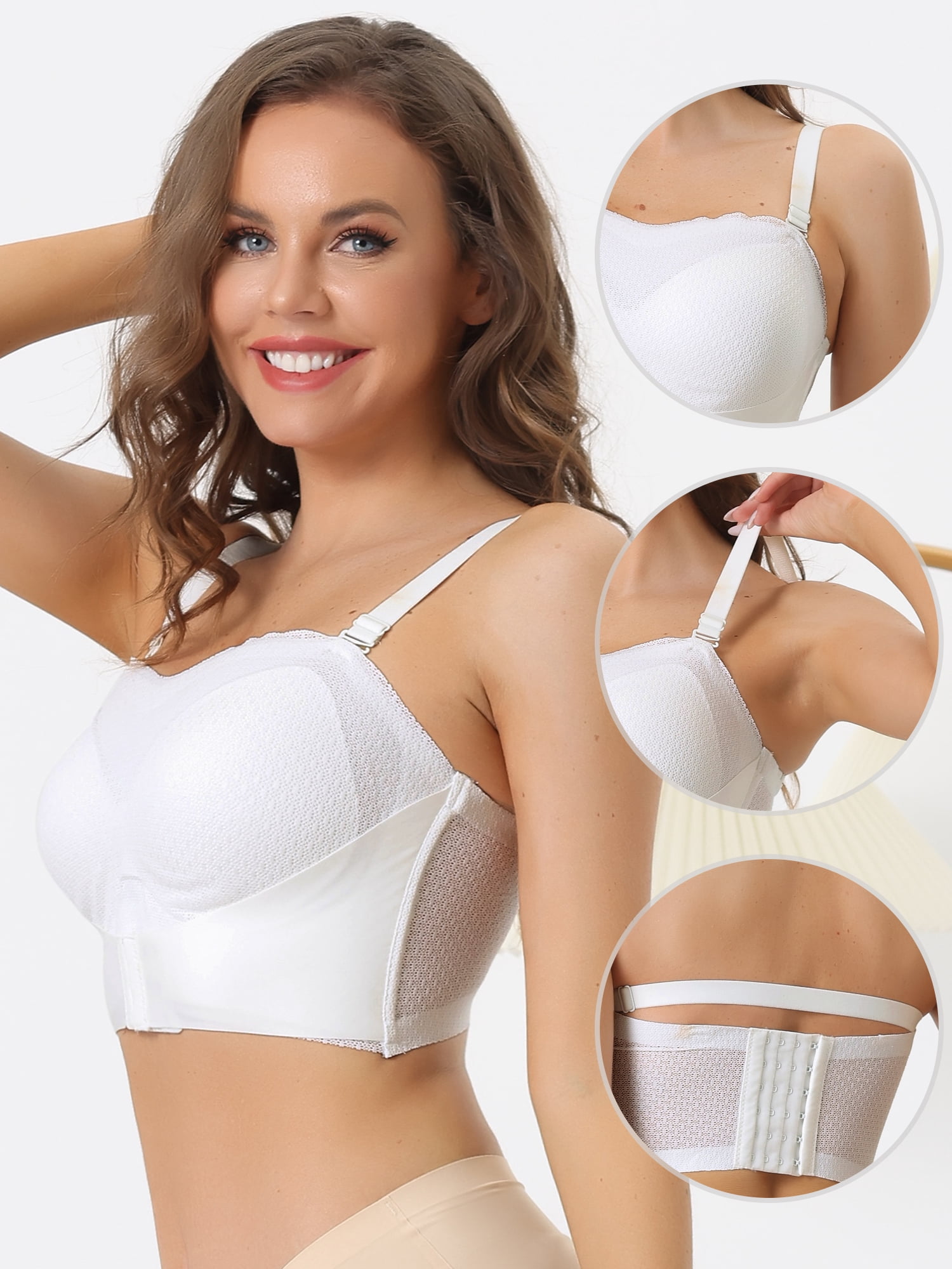 Unique Bargains Women's Wirefree Bras Strapless Breathable Push-up Bralette XXL White