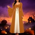 thumbnail image 3 of Womens Renaissance Dress Medieval Costume Bell Sleeve Irish Peasant Gown Ruched Tie Front A-Line Maxi Dress for Ren Faire Halloween Cosplay 2026, Orange, XL, 3 of 4