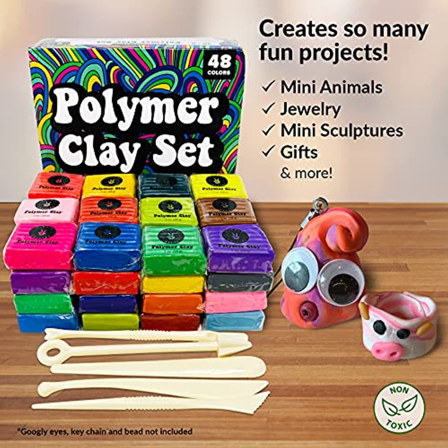 Hippie Crafter Polymer Clay Set 48 Colors Modeling Clay Sculpting Dough Oven Bake Kit Baking Molding