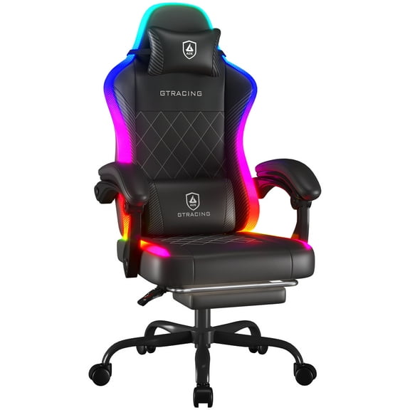 GTRACING RGB Ergonomic Gaming Chair with Massage, LED Lights, Footrest, Lumbar Support and Backrest, Black