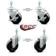 thumbnail image 2 of 4 Inch Hard Rubber Wheel Swivel 3/8 Inch Threaded Stem Caster Set 2 Brakes SCC, 2 of 2