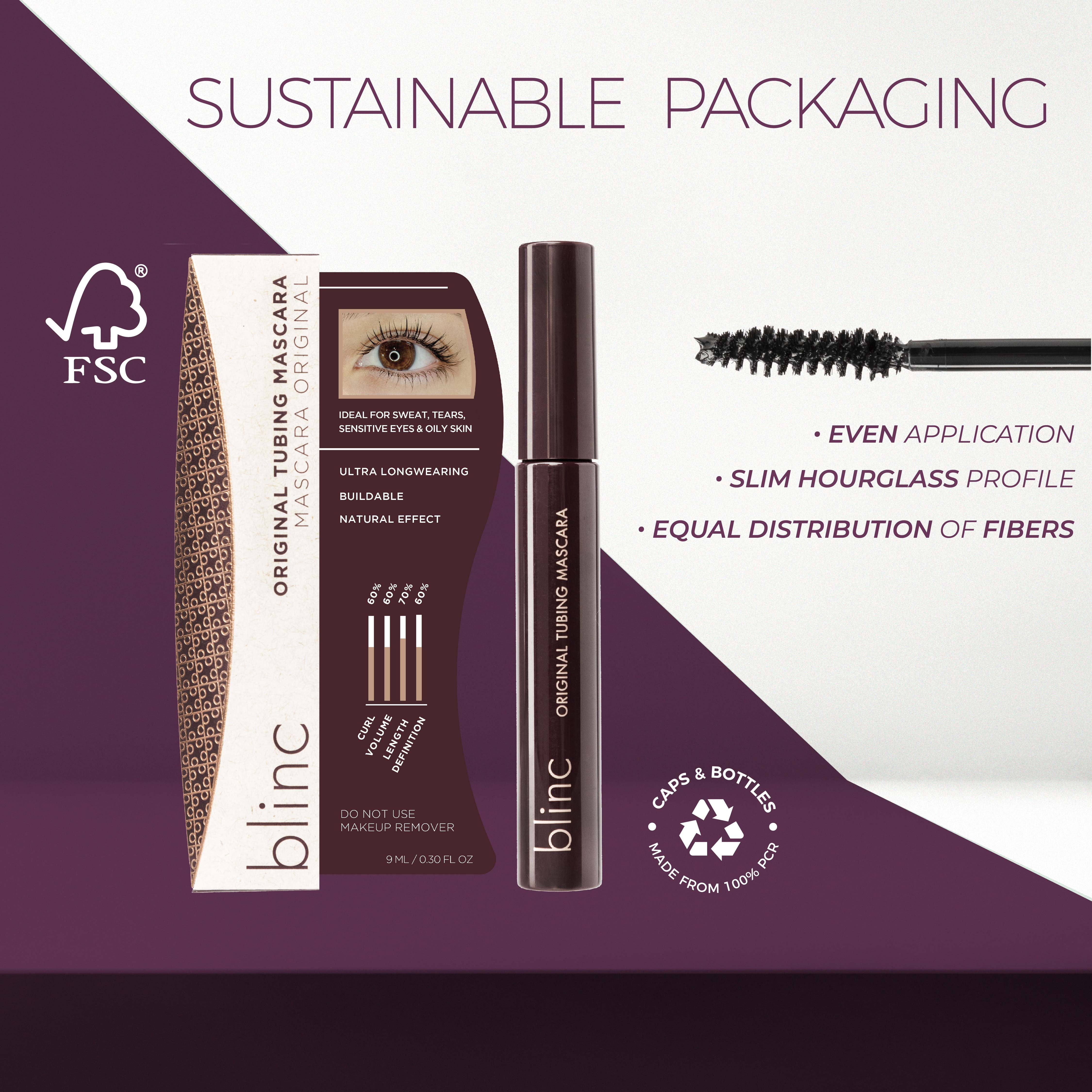 Blinc Original Tubing Mascara | Natural looking Lengthening Mascara| Ultra-Longwearing Washable Mascara | Vegan, Gluten-Free and Cruelty-Free | 9mL / 0.30 Fl. OZ Black