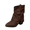 thumbnail image 2 of FRSASU Women's fashionable versatile casual Mid Calf Boots Chunky Heel Square Toe Up Fall Fashion Booties Shoes Brown, 2 of 9