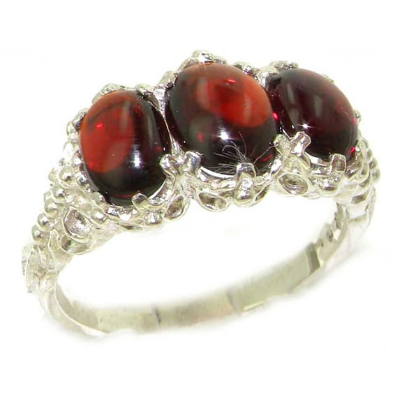 LBG 925 Sterling Silver Real Genuine Garnet Womens Band Ring - Size 10