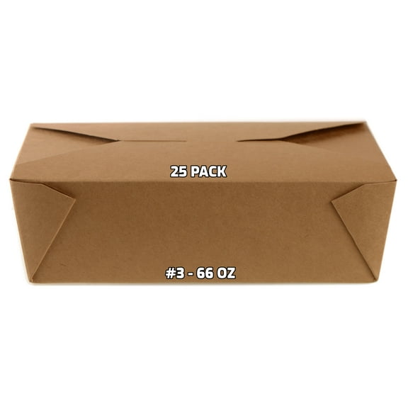 [25 PACK] Take Out Food Containers 66 oz Kraft Brown Paper Take Out Boxes Microwaveable Leak and Grease Resistant Food Containers - To Go Containers for Restaurant, Catering - Recyclable Lunch Box #3