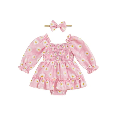 

Tasdouyy Baby Girl Romper Dress Flower/Strawberry Puff Sleeve Jumpsuit Headband