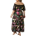 thumbnail image 3 of Agnes Orinda Women's Plus Size Dress Floral Tiered Elastic Square Neck Off Shoulder Short Sleeve Summer Maxi Dresses with Belt 1X Black, 3 of 5