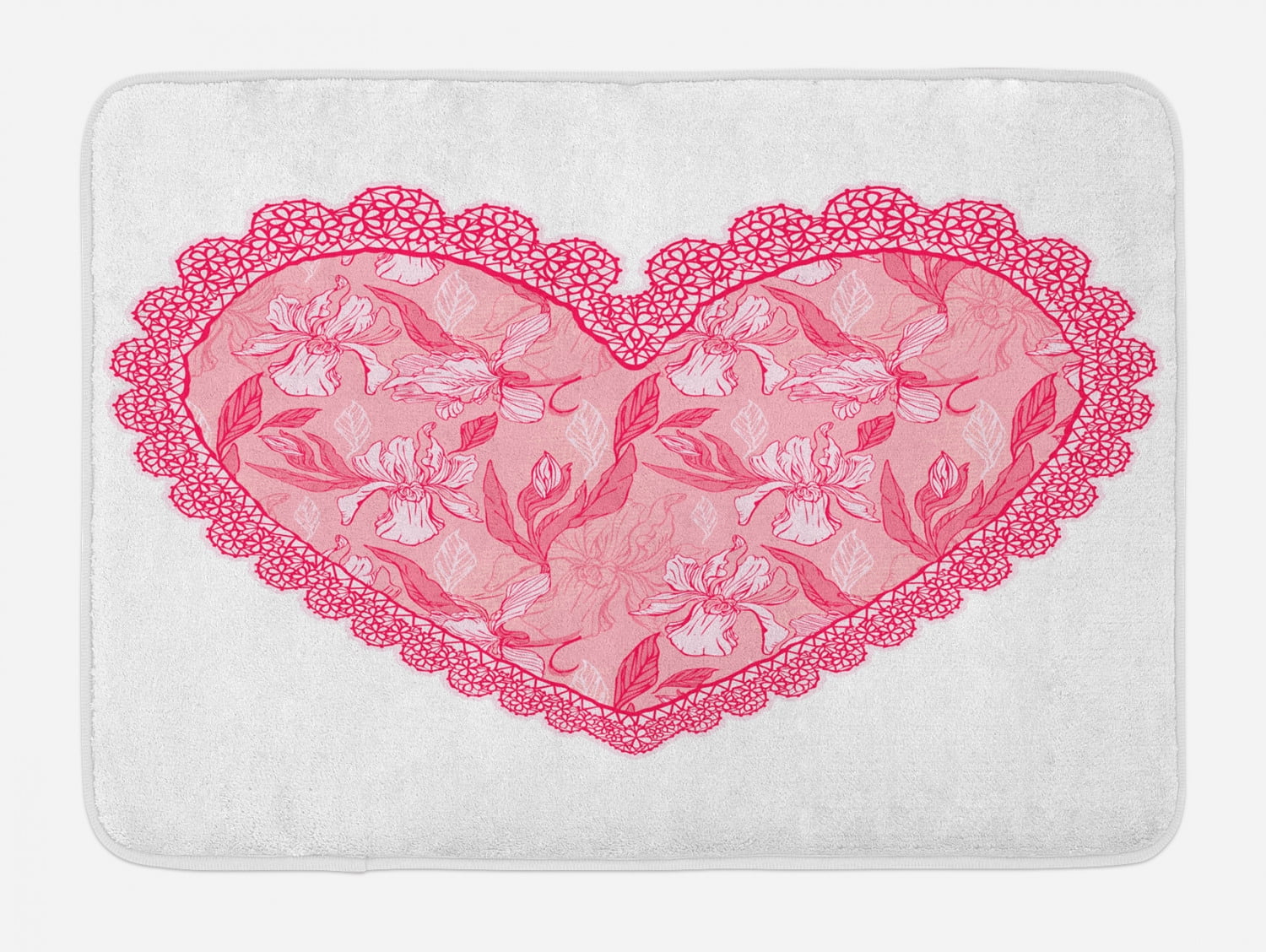 Love Bath Mat, Lace Heart with Floral Pattern Wedding Valentine
