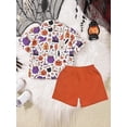 thumbnail image 3 of JYYYBF Toddler Boys Halloween Outfits Bowtie Ghost Pumpkin Print Turn-Down Collar Short Sleeve Shirts Tops Shorts 2Pcs Clothes Set, 3 of 9