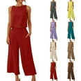 thumbnail image 2 of Yuanlook Women's Cotton Linen Two Piece Set Sleeveless Crop Top & Wide Leg Pants Outfit, 2 of 8