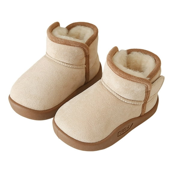 Tisuna Toddler Girls Snow Boots Solid Color Anti Slip Pull On Ankle Booties Thermal Warm Winter Kids Short Boots Beige Size 15-18 Months