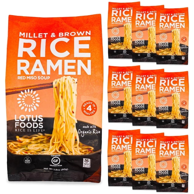 Organic Millet & Brown Rice Ramen with Miso Soup - Gluten Free Ramen Noodles, Vegan Ramen Noodles with Millet Flour & Brown Rice Flour, Whole Grain GF Ramen - 2.8 Oz Bags (Pack of 10)