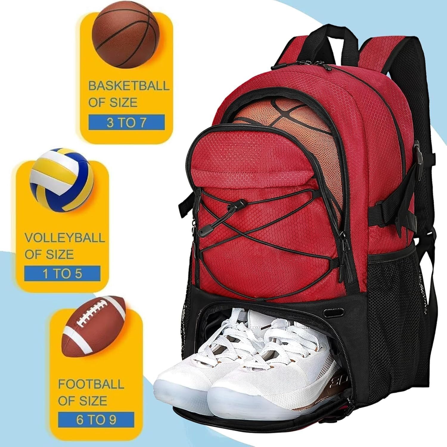 Basketball Backpack with Ball Compartment - Large Basketball Bag with Shoes compartment  Equipment Bag for Soccer Ball,Volleyball,Gym,Outdoor,Travel