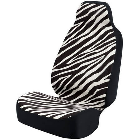 Black Ultra Suede - Coverking Universal Seat Cover Fashion Print, Ultra Suede, Zebra Black Stripes and White Background with Black Interlock Backing