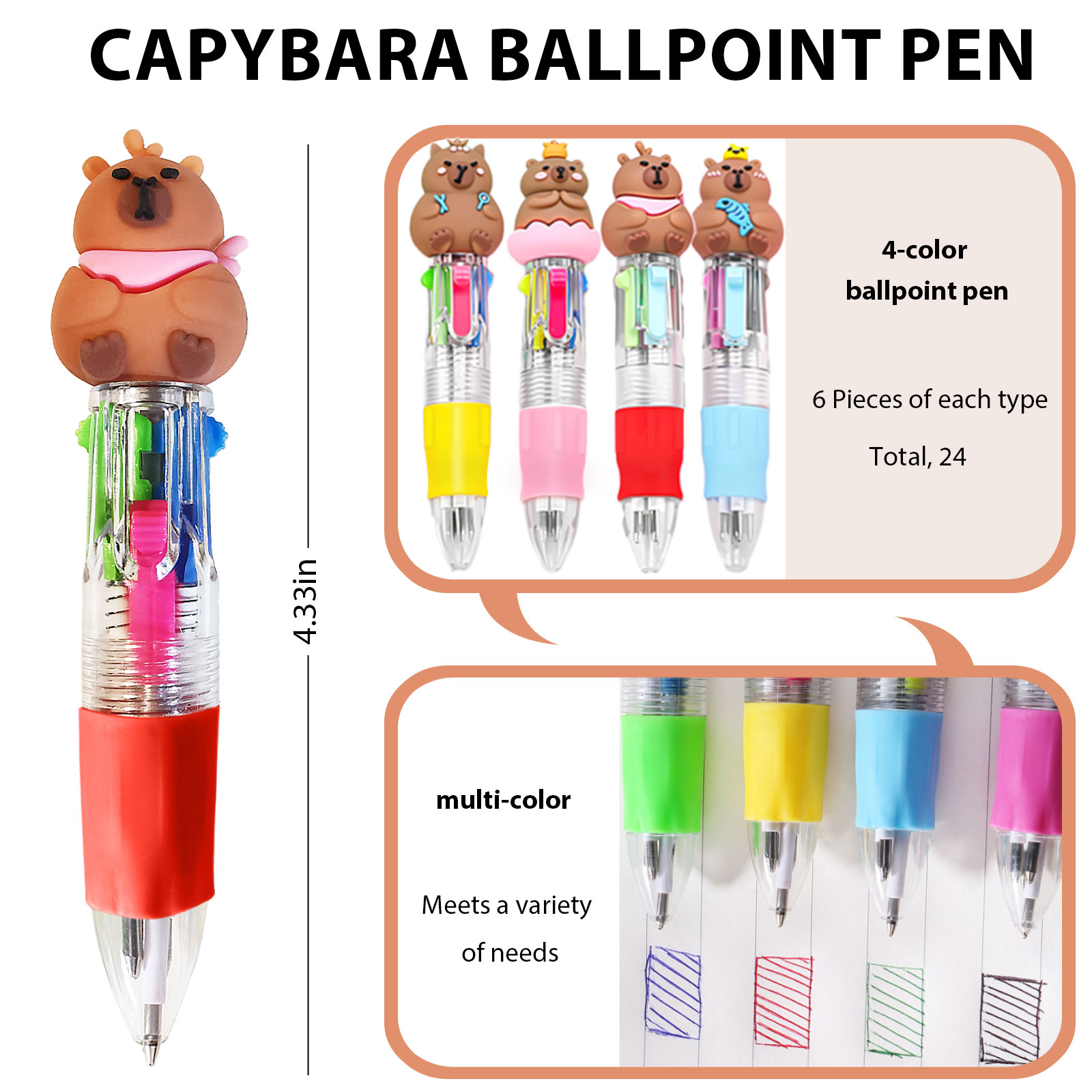 96 Pcs Capybara Gifts Bulk,4-in-1 Ballpoint Pens,Stickers,Notepads,Organza Bulk Gifts Set for Teachers Home Office Party Favor Supplies