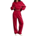 thumbnail image 2 of Huankd Sweatsuits Women 2 Piece Outfit Fleece Oversized Hoodie Wide Leg Sweatpants Track Suits Matching Lounge Pants Sets Red S, 2 of 6