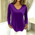 thumbnail image 5 of Huankd Velvet Tops for Women Long Sleeve V Neck Loose Fit Casual Dressy Blouses Fall Winter 2025 Soft Velour Shirts Purple S, 5 of 7