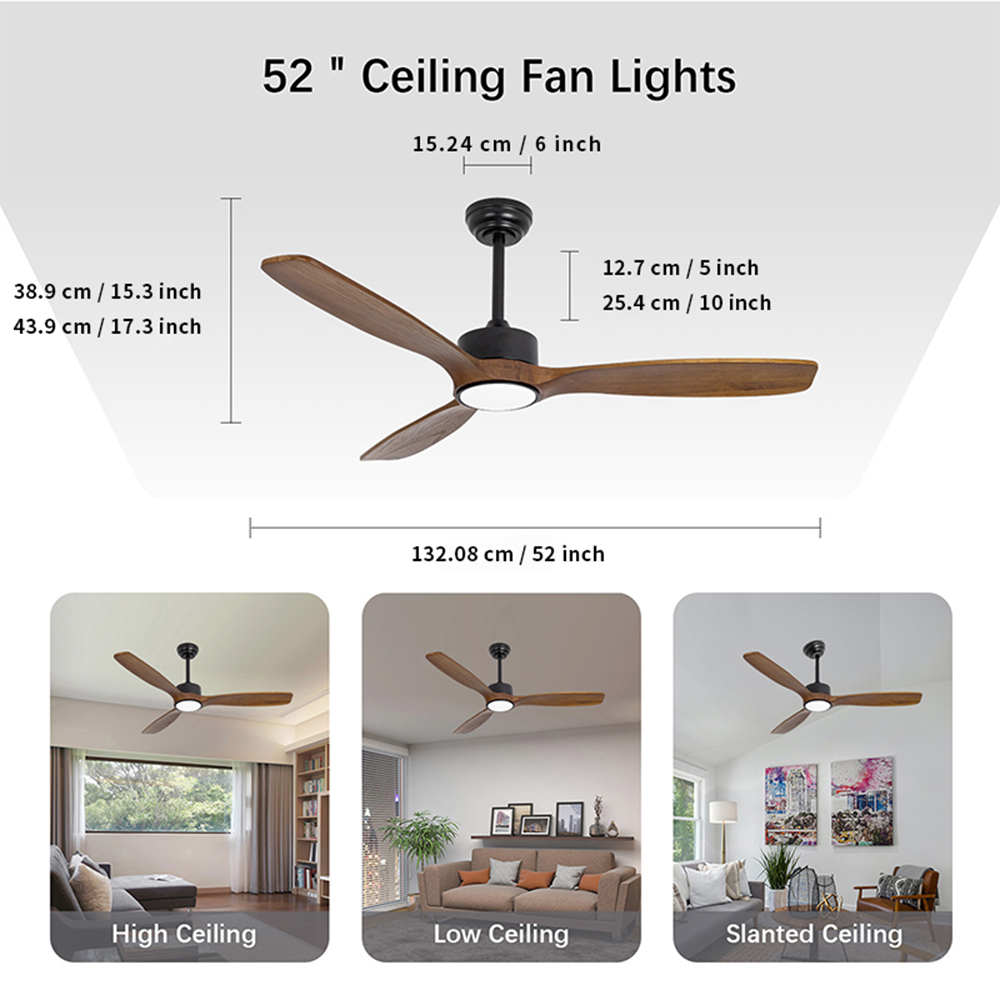 Wozzio 52 inch Ceiling Fan with Light and Remote Indoor/Bedroom/Patios/Living Room