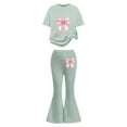 thumbnail image 3 of RMGVDSD Girls Clothes 2Pcs Bow Print Short Sleeve Crewneck T Shirts And Flared Pants Set Stylish Valentine'S Day Outfits Kids Daily Wear Classic Fit Outfits, 3 of 5