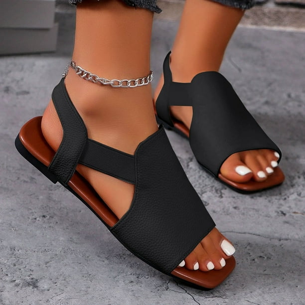 MKLEKYY Sandalias para Playa para Mujer, Sandalias de Talla Grande, Sandalias de Verano Informales A La Moda de Pu para Exteriores, Zapatos Planos y Versátiles, Sandalias