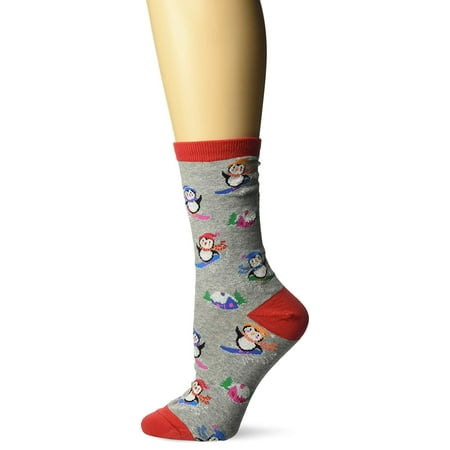K. Bell Penguins Snowboarding Crew Socks, Gray Heather, Sock Size 9-11/Shoe Size 4-10, 1 Pair