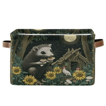 WOBOGO Extra Large Possum Square Storage Basket with Waterproof Canvas and PE Lining Durable PU Leather Handles 14.2×10.2×8.3in