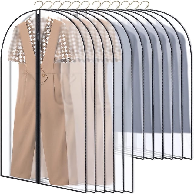 Fundas para ropa, 12 piezas, fundas para trajes, fundas plegables para guardarropa, fundas transparentes, impermeables y a prueba de polvo con cremallera para camisas, trajes y abrigos.