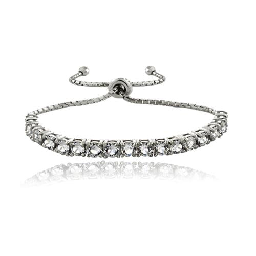 Crystal Ice Sterling Silver Crystal Adjustable Slider Bracelet by Overstock