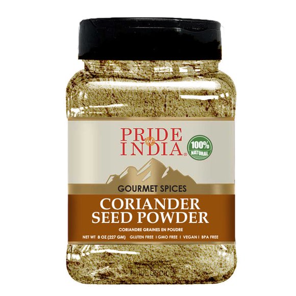 Pride of India – Coriandre Moulue – Épice Indienne Authentique – Épice Gastronomique Fraîchement Emballée – Ingrédient Incontournable des Cuisines Indienne et Moyen-Orientale – Facile à Utiliser – Pot à Double Tamis, Petit, 2,6 oz