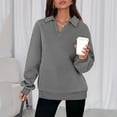 thumbnail image 6 of Htigea Womens Button Down Lapel Sweatshirts Casual Loose Pullover Thin Fleece Long Sleeve Tops Gray L, 6 of 9