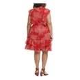 thumbnail image 2 of TOMMY HILFIGER Womens Red Zippered Tie Ruffled Sheer Lined Paisley Flutter Sleeve V Neck Knee Length Wear To Work Fit + Flare Dress Plus 14W, 2 of 5
