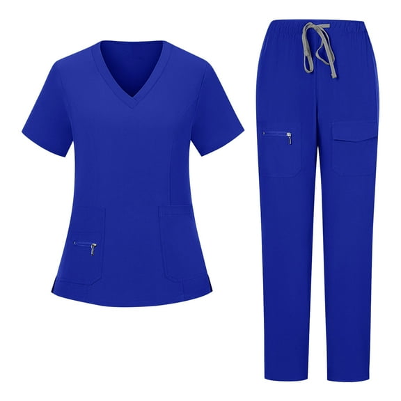 SCSAlgin Women's 4-Way Stretch V-Neck Scrub Top with 2 Pockets & Cargo Scrub Pant with 5 Pockets