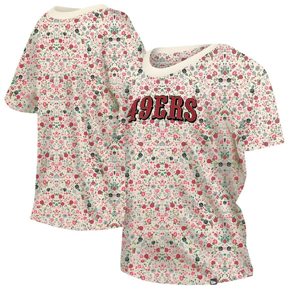Women's New Era Cream San Francisco 49ers Glam Game Floral Scoop Neck T-Shirt