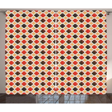 Chevron Victoria Geometric Curtains 2 Panels Set, Antique Chevron with Victorian Old Fashion Trippy Mosaic Curves, Window Drapes for Living Room Bedroom, 108W X 108L Inches, Pale Orange Red Dark Taupe, by Ambesonne ()