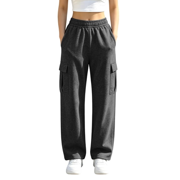 Women's Elastic Waist Straight Leg Cargo Sweatpants, Ghalytn Multi-Pocket Casual Streetwear Pants