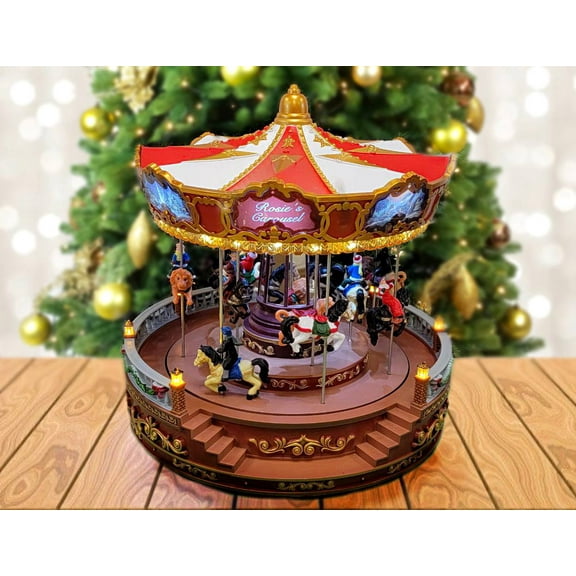 Christmas Carousel Decoration. Animated Christmas Village F07M4-9-W271
