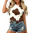 thumbnail image 2 of Women's Crew Neck Cow Print Short Sleeve T‑Shirt, Casual Loose Fit Tee Top, 2 of 6