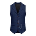 thumbnail image 2 of Vintage Tweed Waistcoat for Men with Chain Detail Retro Lapel Vest Formal Suit Gilet Business Casual Sleeveless Jacket Navy L, 2 of 9