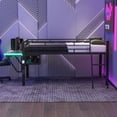 thumbnail image 4 of Kumix Twin Loft Bed with Desk, Gaming Mid Loft Bed with LED and Vented Mesh Underbed Storage for Teens Adults, Metal Low Gaming Bedframe with Guardrail and Ladder for Bedroom, Black, 4 of 8